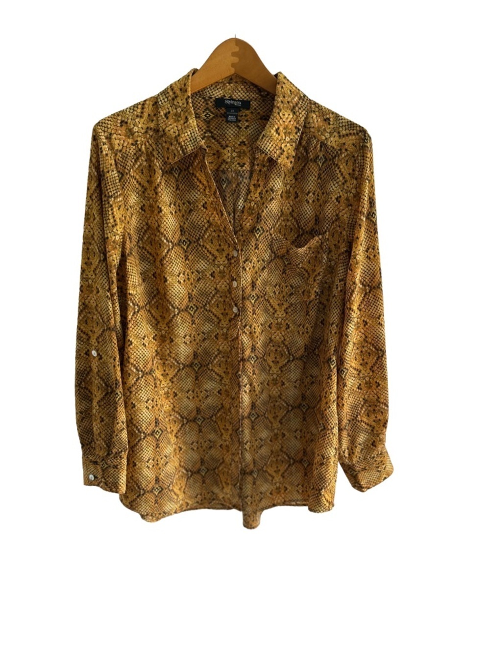 ๐ Style & Co. Yellow Snake-Print Button-Down Lightweight Shirt Tab Sleeve 2X - Picture 2 of 5